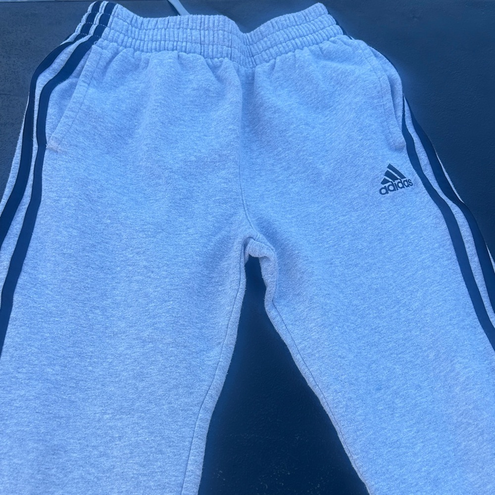 Adidas Kids Light Gray Joggers with Black Stripes